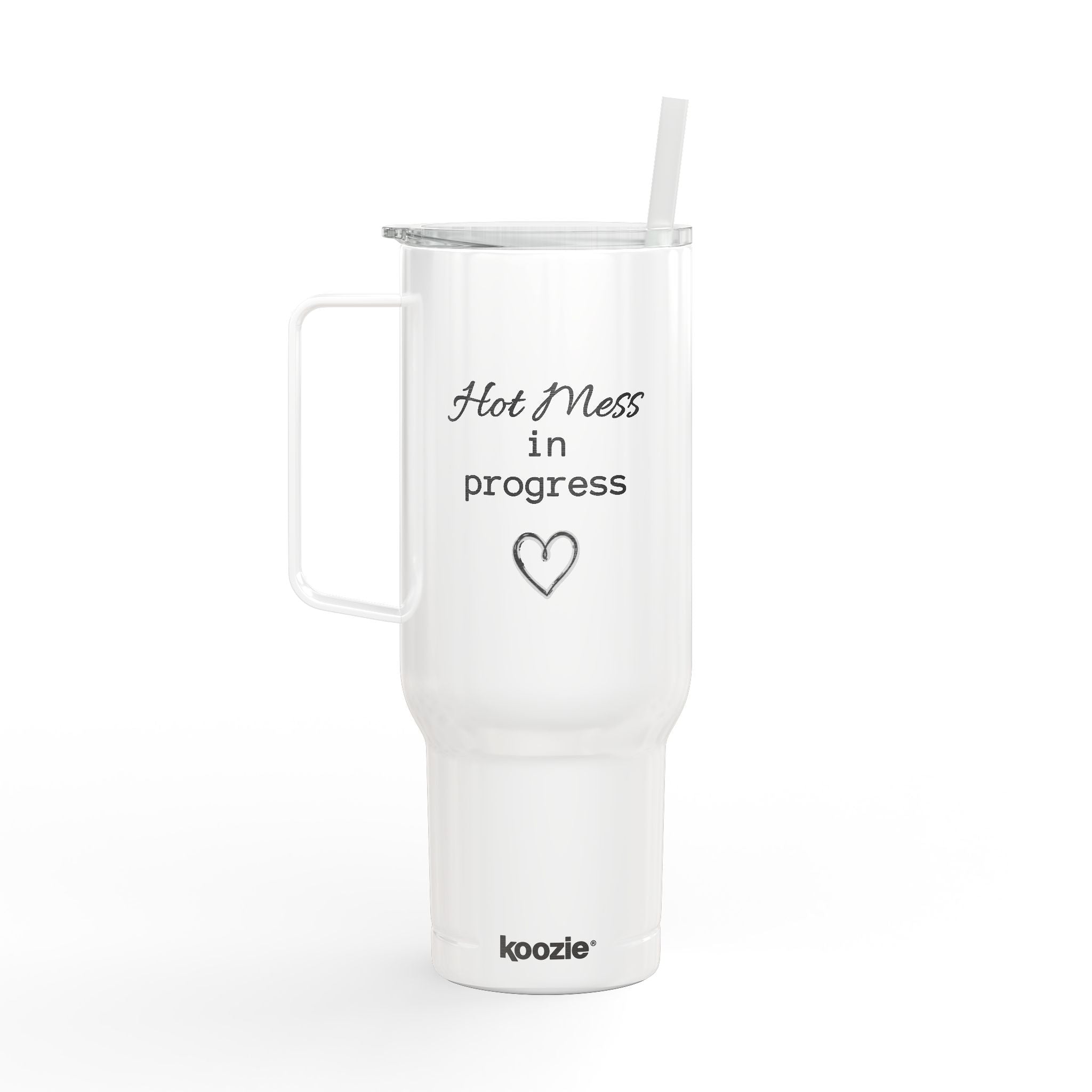 Insulated Tumbler with Lid, 40oz (Engraving)- "Hot Mess in Progress"